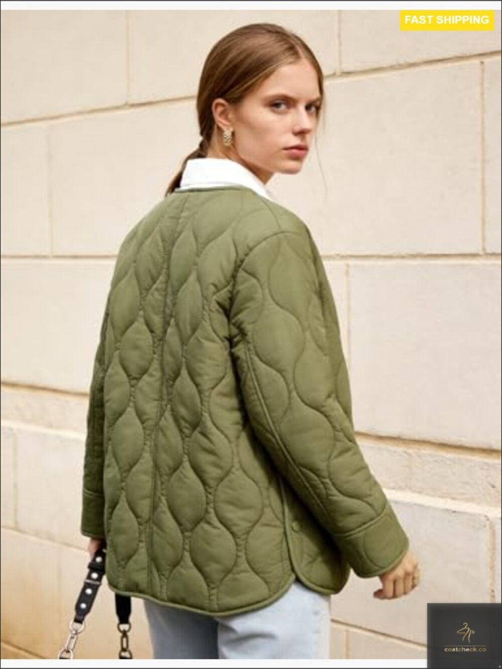 Oversized Quilted Lightweight Jacket Button Down Puffer Padded Outerwear with - Picture 6 of 7